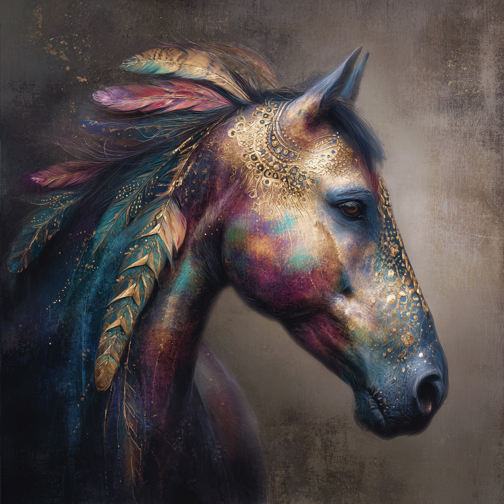Painted African horse portrait with intricate details
