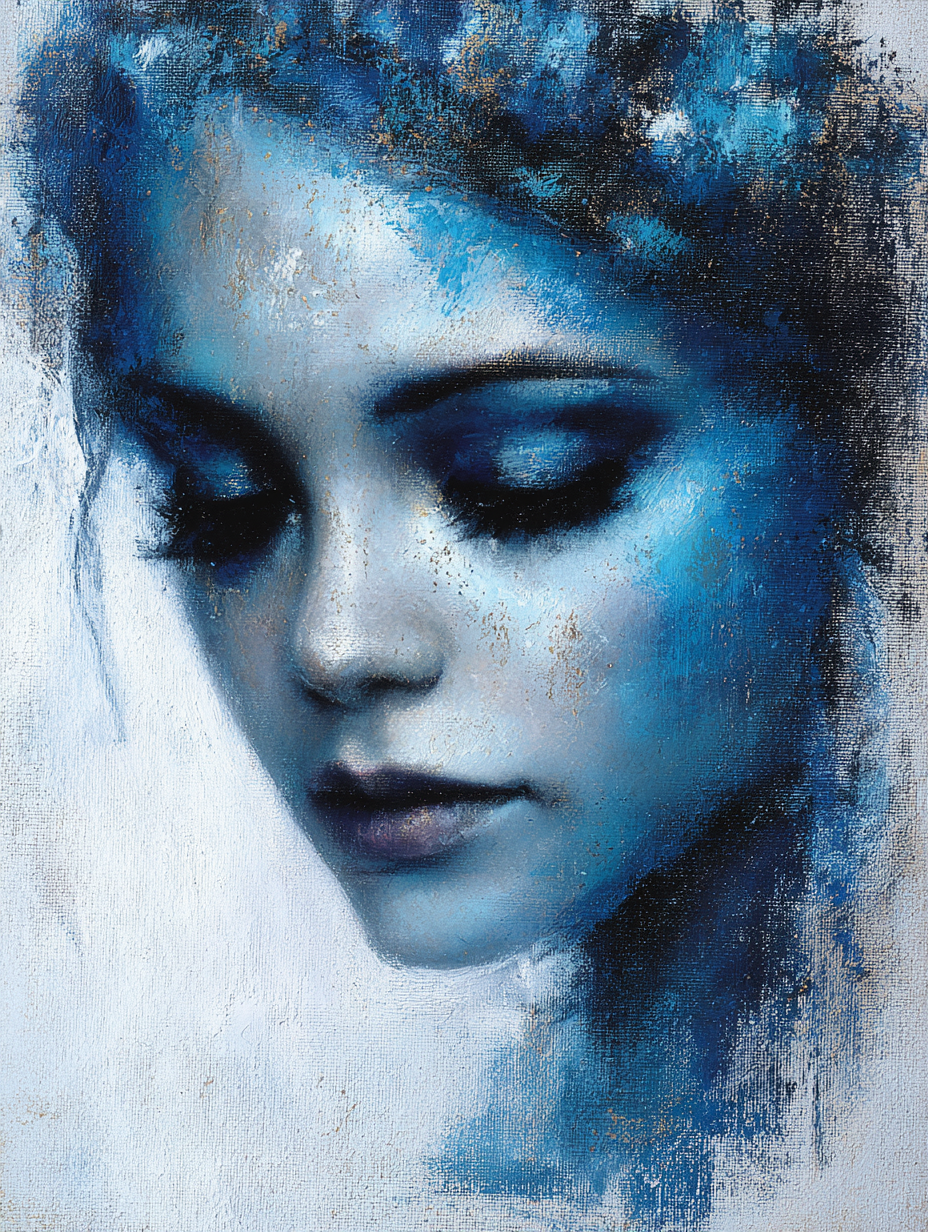 AI-assisted portrait of a woman in blue and silver cinematic light